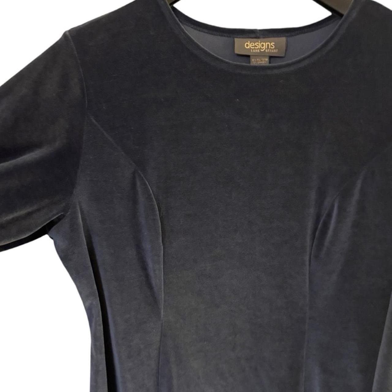 DESIGNS by LANE BRYANT Early 90’s Blue Velour Long Sleeve Shift Dress Sz 14/16 - Thumbnail 2