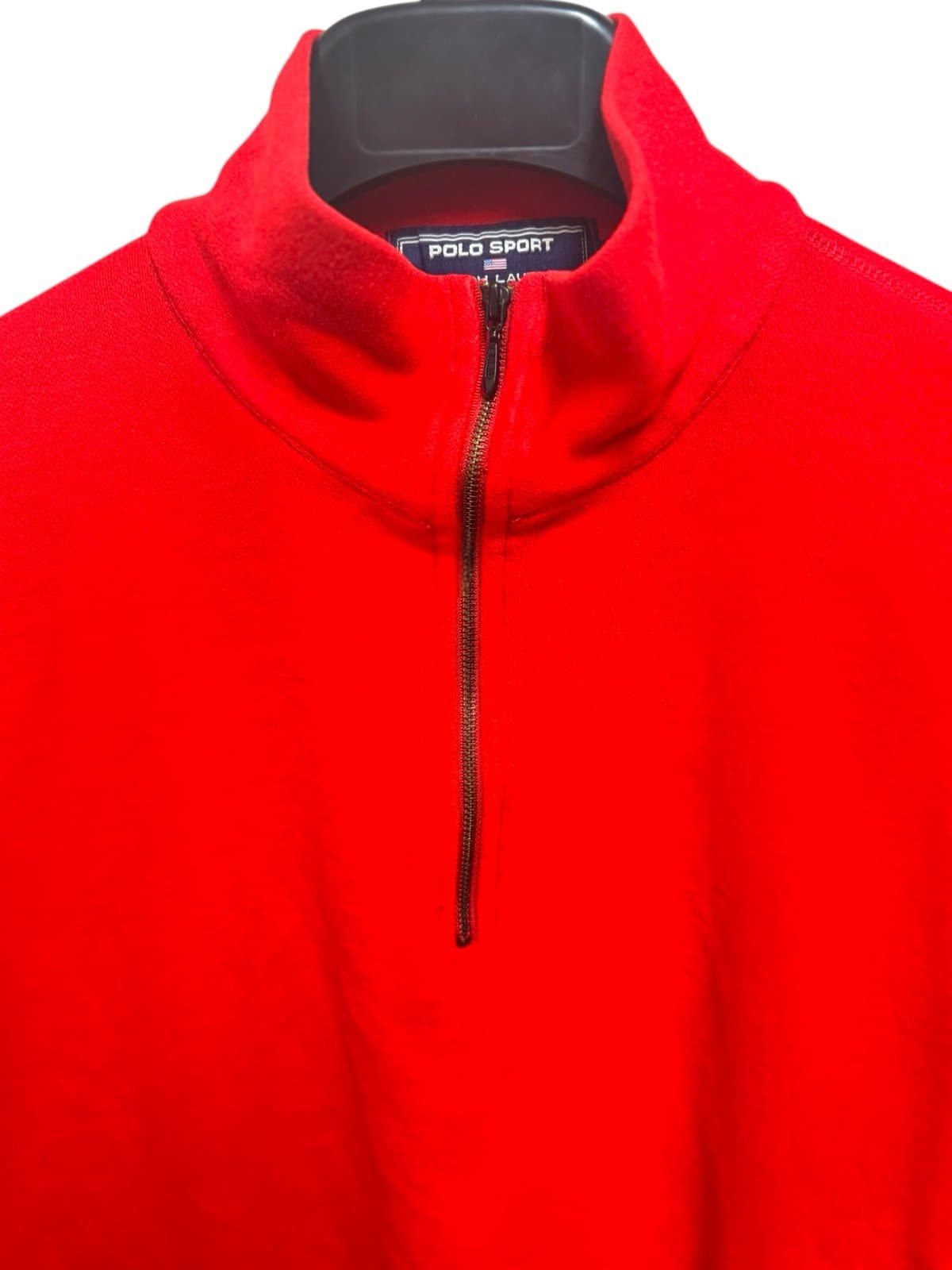 POLO SPORT Ralph Lauren Mid-90s Red Quarter-Zip Fleece Pullover Sweater Sz XL - Thumbnail 4
