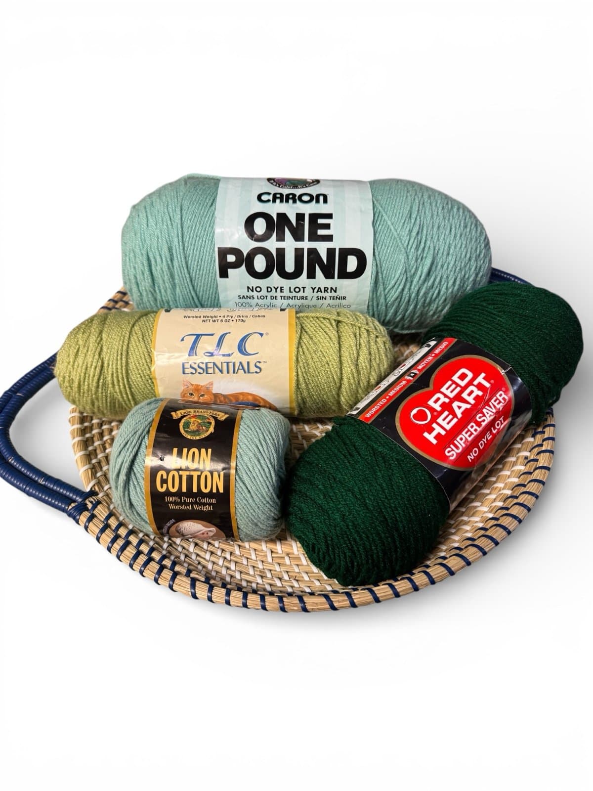 4 Shades of Green Yarn Bundle - 2 Discontinued NWT Lion Coats & Clark Caron - Image 1