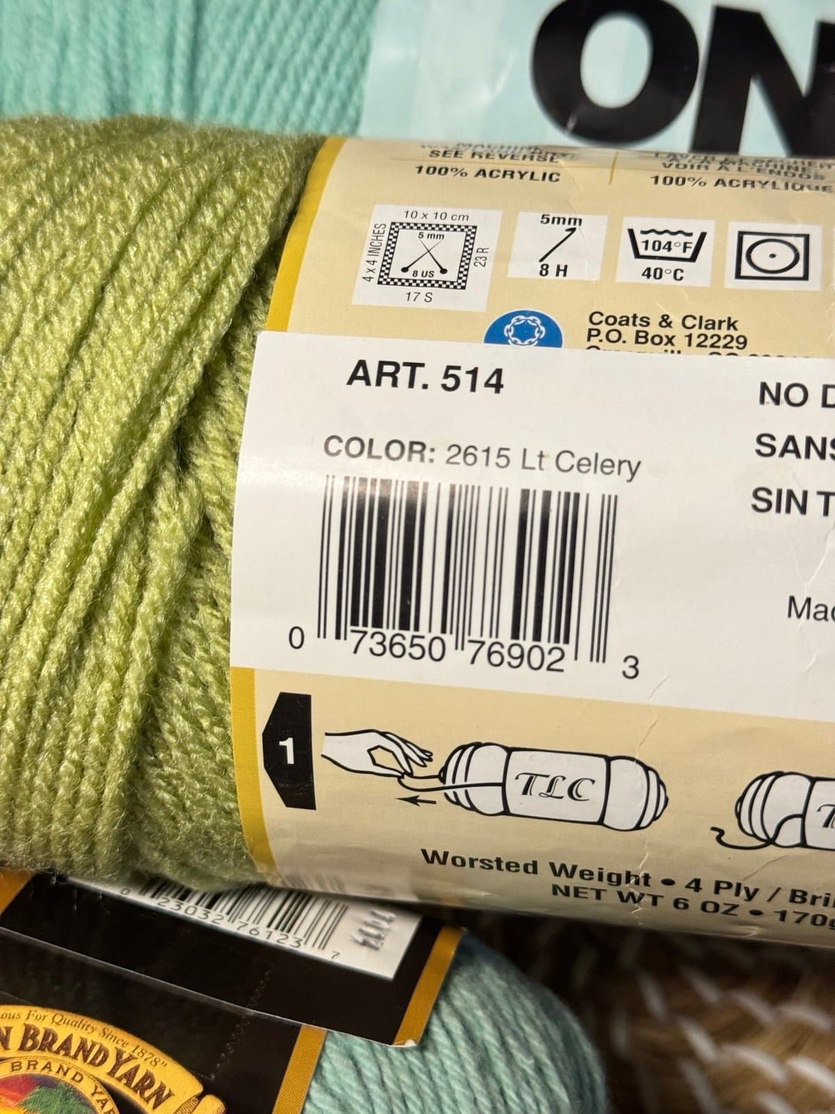 4 Shades of Green Yarn Bundle - 2 Discontinued NWT Lion Coats & Clark Caron - Thumbnail 3