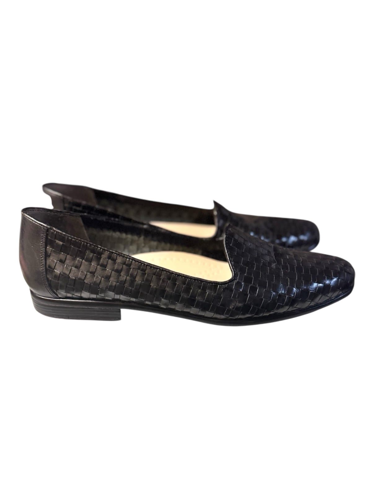 TROTTERS 00s Black Liz Woven Leather Loafers Sz 10N $110 - Image 1