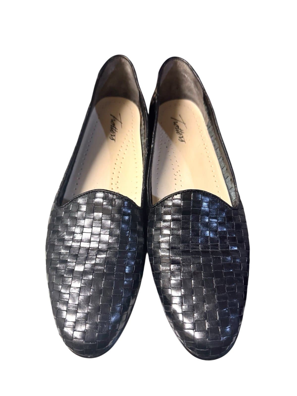 TROTTERS 00s Black Liz Woven Leather Loafers Sz 10N $110 - Thumbnail 2