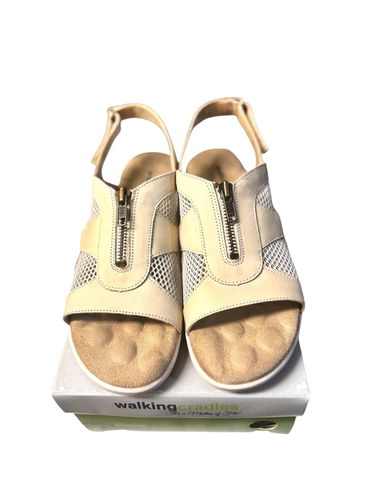 Walking Cradles Bone Nubuck Spencer Mesh Zipper Velcro Sandals Sz 9.5 $120 - Thumbnail 2