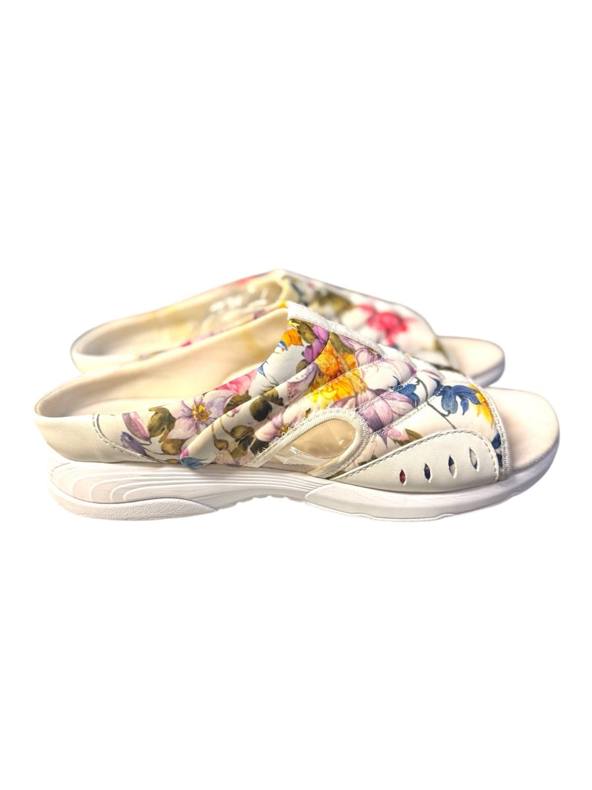 Easy Spirit White/Pink Floral Traciee Lightweight Flat Easy-On Sandals Sz 10N - Image 1