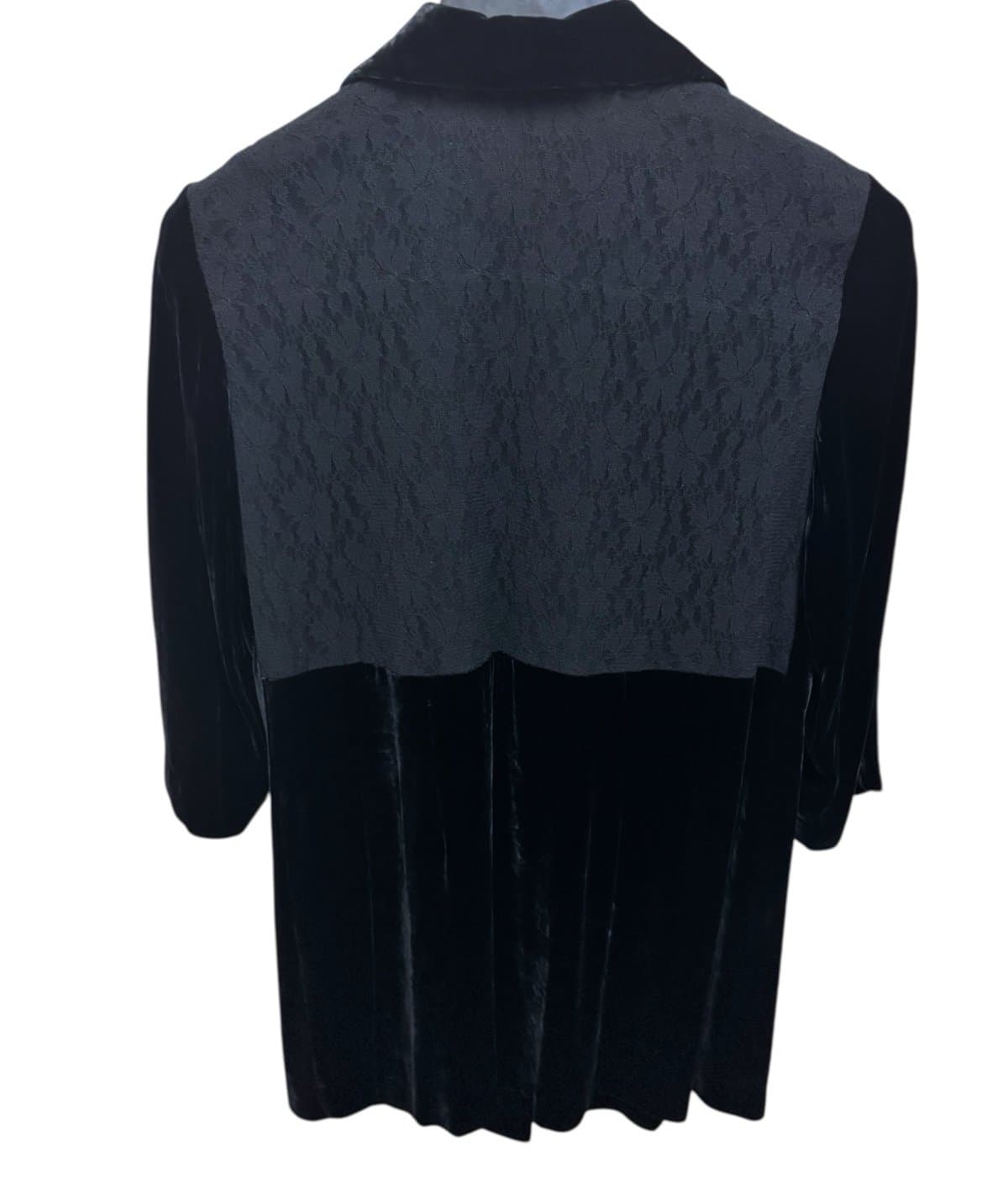 J. JILL Black Mixed Media Velvet & Lace Tunic Blouse w/Ornate Buttons Silk Sz MP - Thumbnail 2