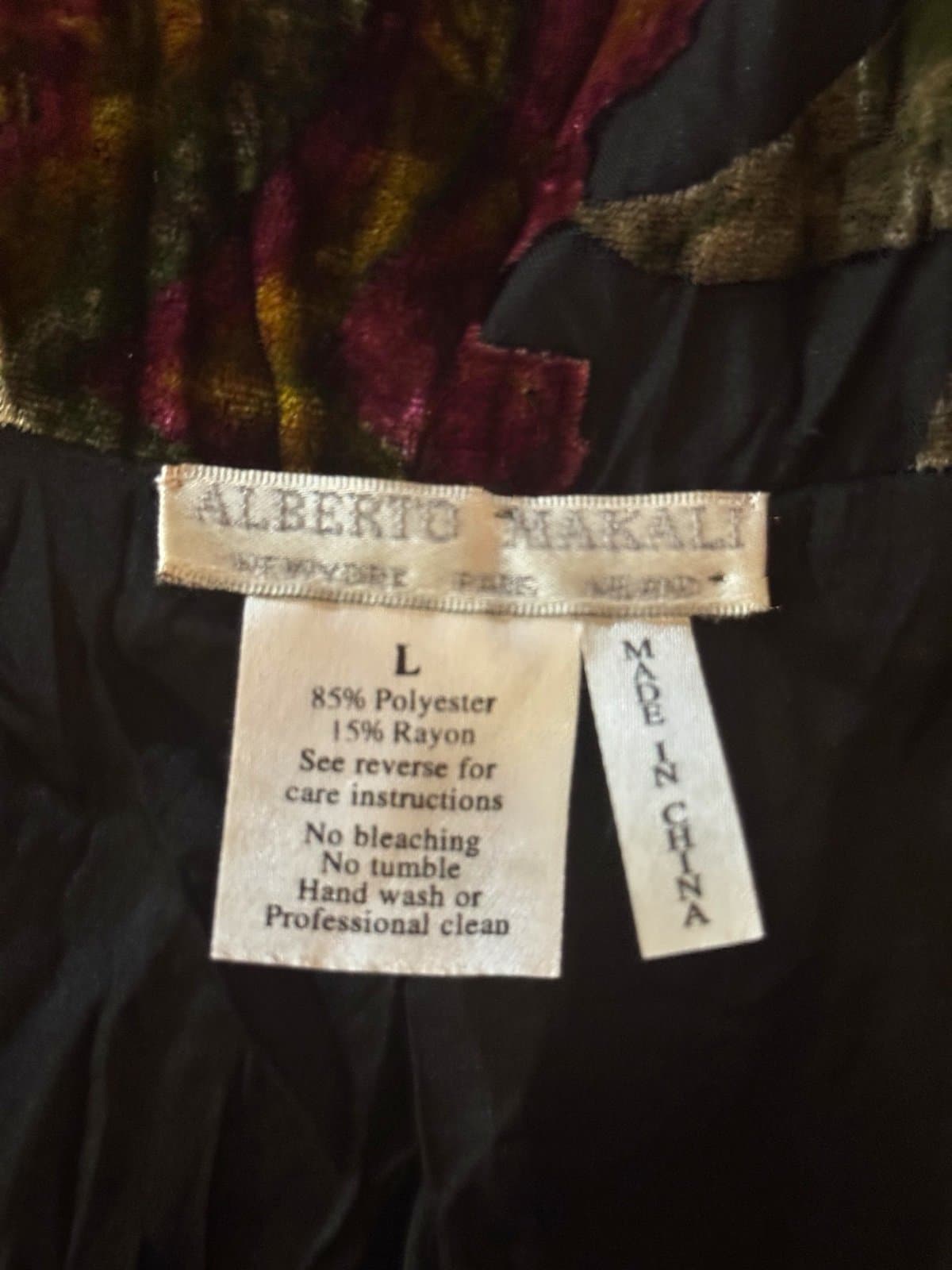 ALBERTO MAKALI Late 90s Black Floral Paisley Crushed Velvet Crinkled Duster Sz L - Thumbnail 6