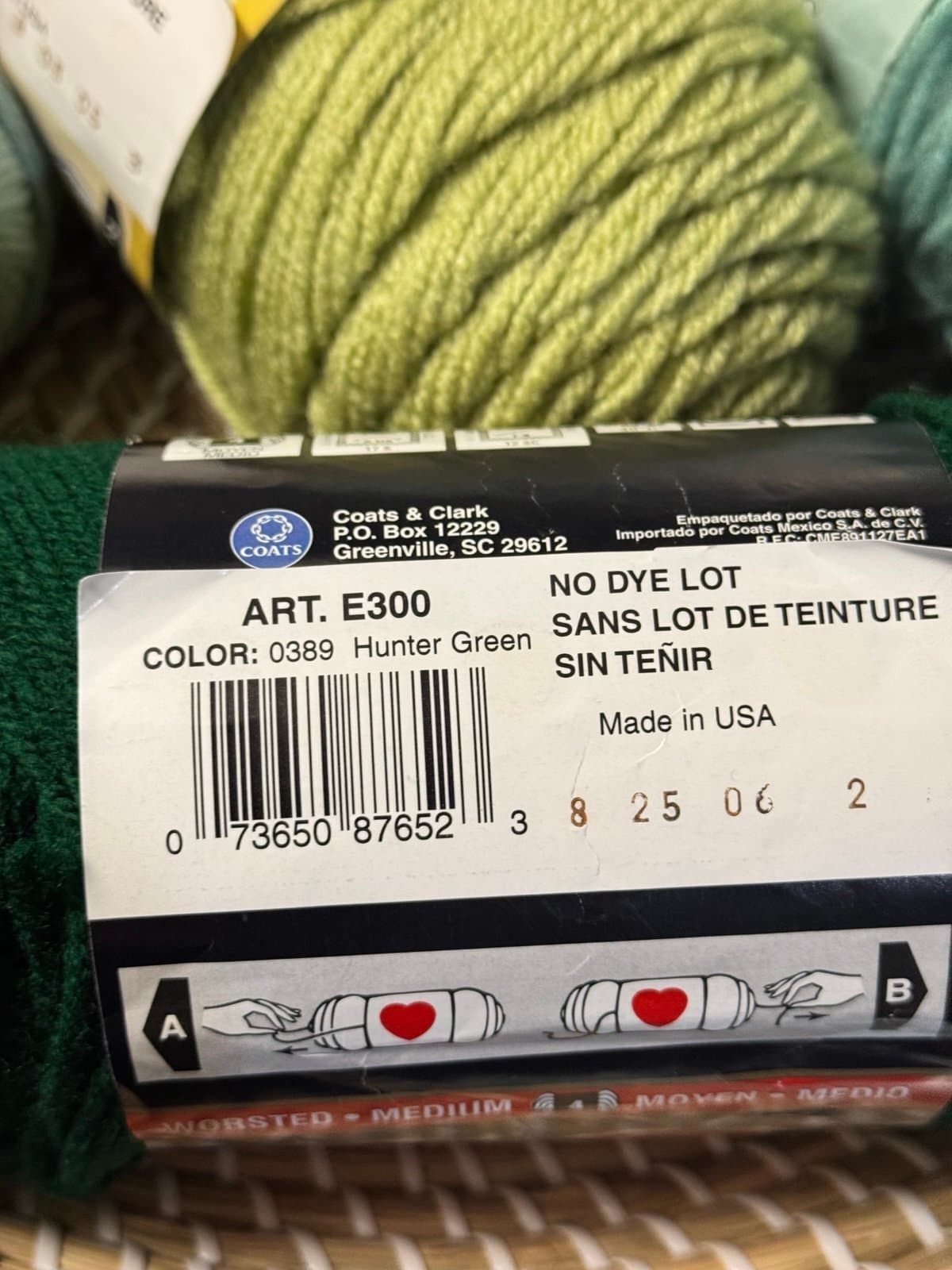 4 Shades of Green Yarn Bundle - 2 Discontinued NWT Lion Coats & Clark Caron - Thumbnail 4