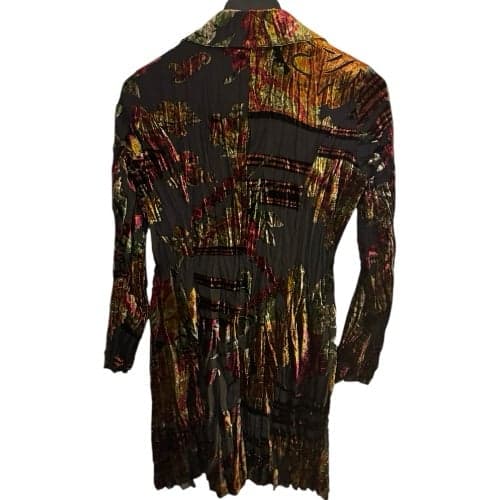 ALBERTO MAKALI Late 90s Black Floral Paisley Crushed Velvet Crinkled Duster Sz L - Thumbnail 4