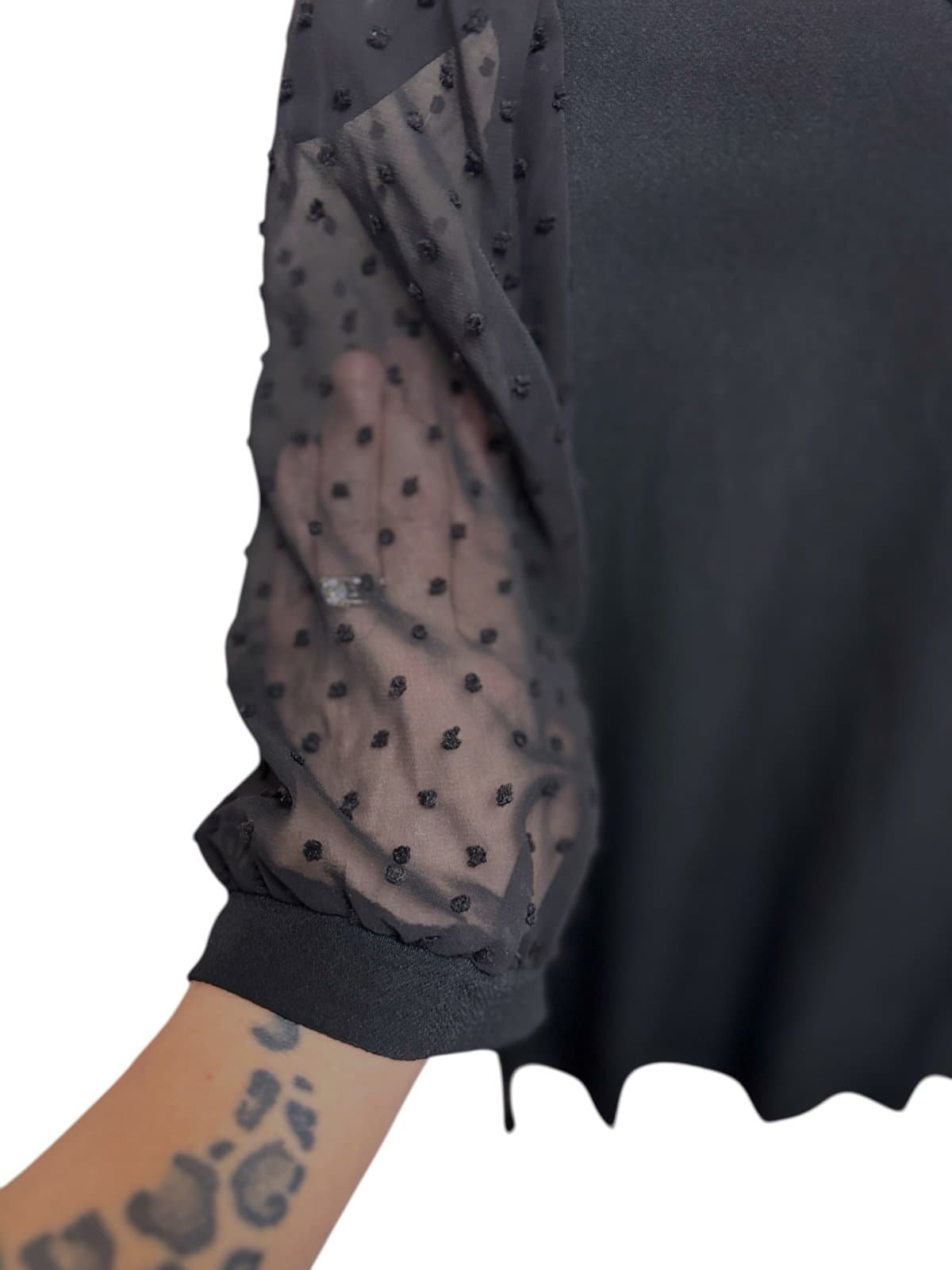 Adrianna Papell Black Mesh Short Sleeve Clip Dot Blouse Sz M $70 - Thumbnail 3