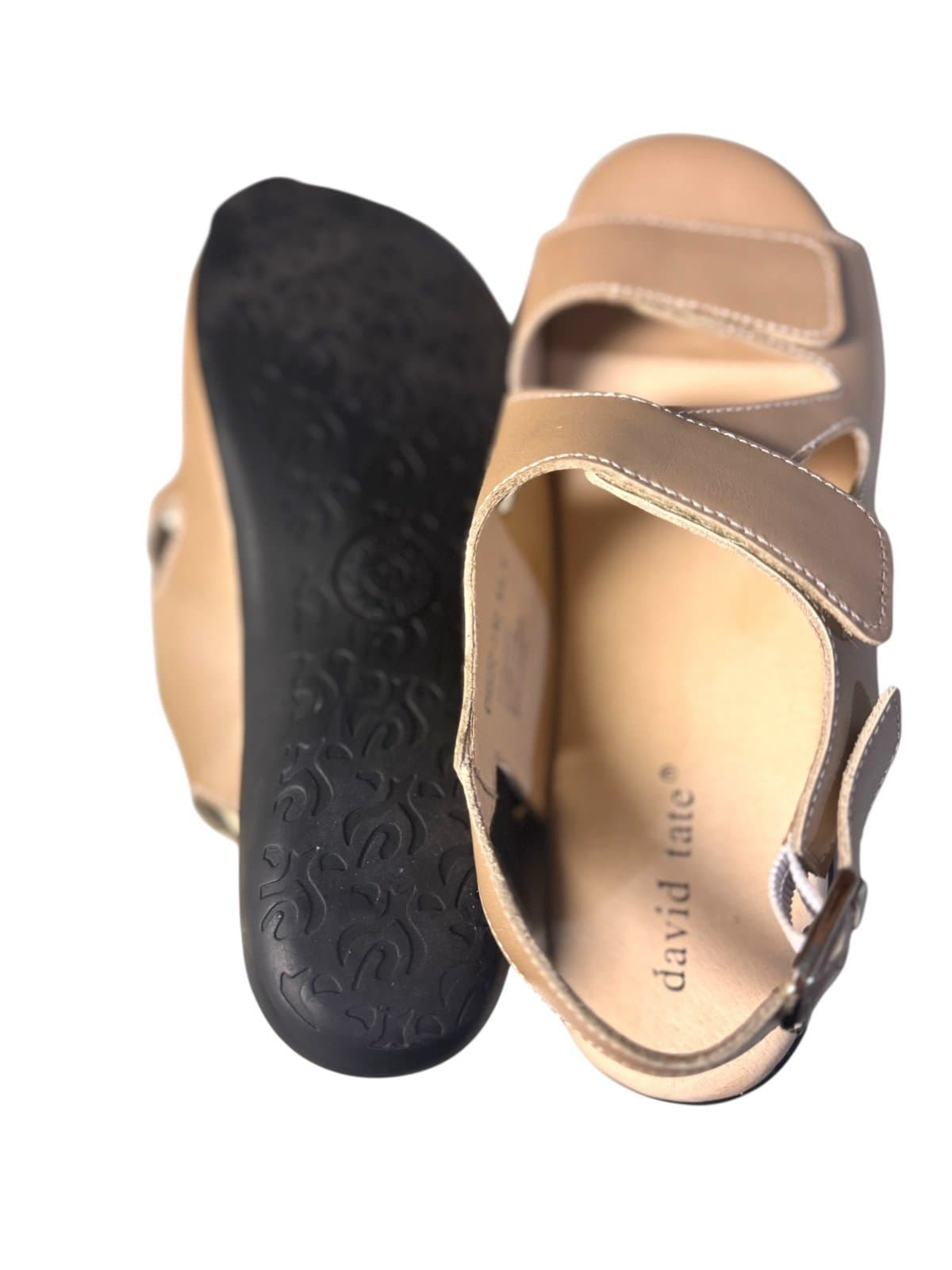 DAVID TATE Shiny Beige Leather ‘Glove’ Velcro Strappy Sandals 9.5N $90 - Thumbnail 6