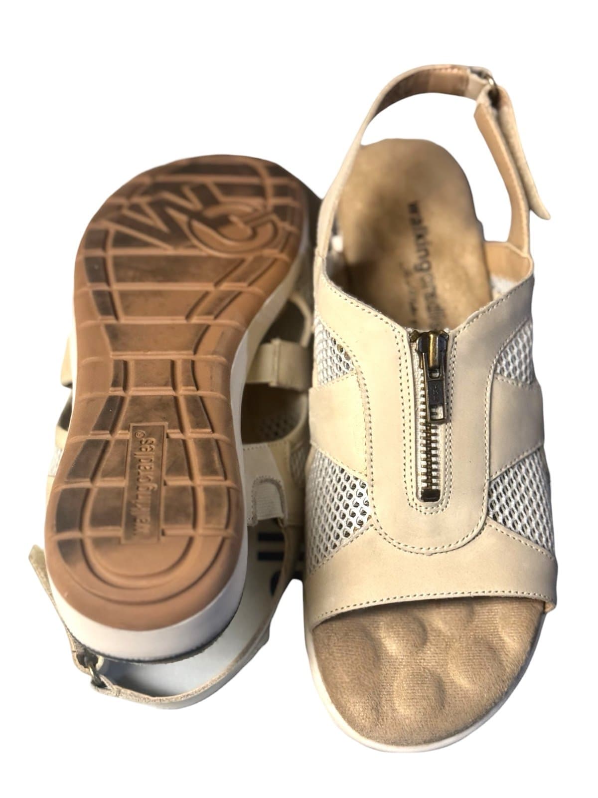 Walking Cradles Bone Nubuck Spencer Mesh Zipper Velcro Sandals Sz 9.5 $120 - Thumbnail 5