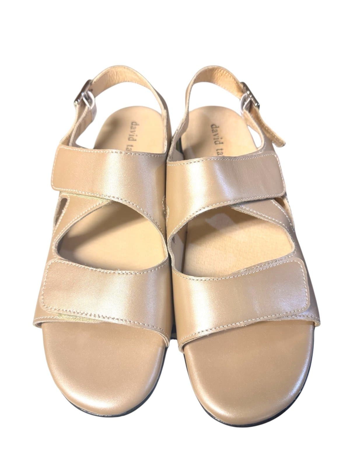 DAVID TATE Shiny Beige Leather ‘Glove’ Velcro Strappy Sandals 9.5N $90 - Thumbnail 2