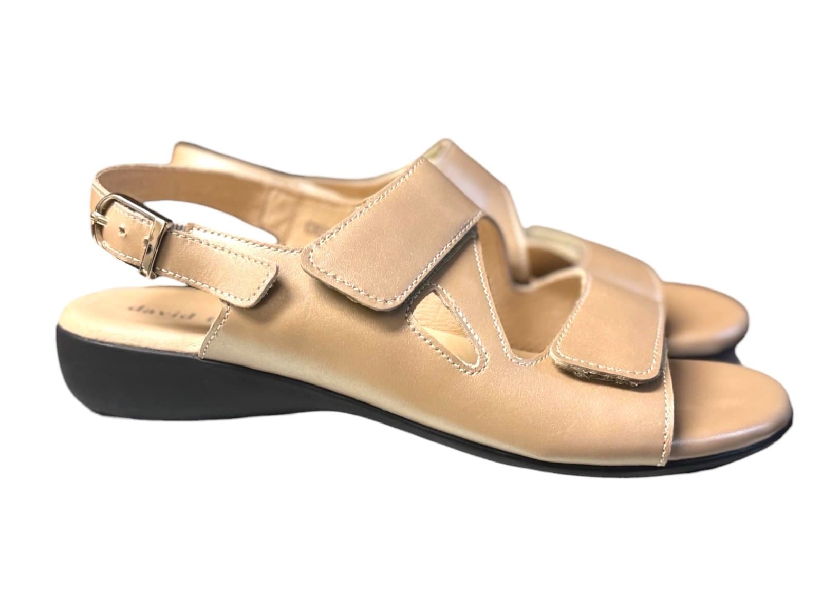 DAVID TATE Shiny Beige Leather ‘Glove’ Velcro Strappy Sandals 9.5N $90 - Thumbnail 3