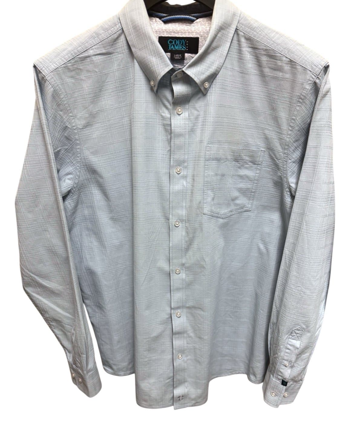 CODY JAMES Core Light Blue Textured Slub LS Button-Down Shirt Sz L - Image 1