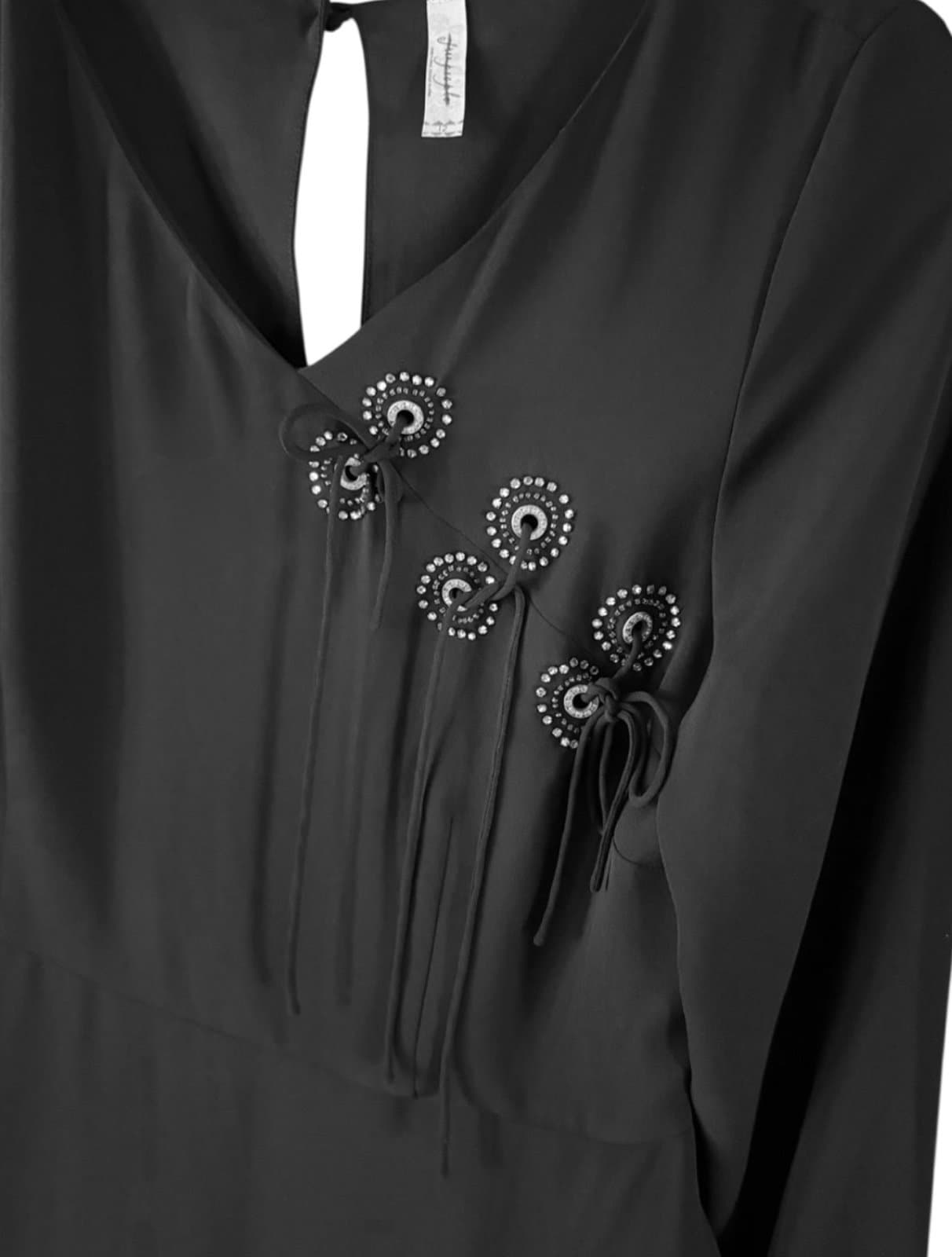 FREE PEOPLE Vintage Y2K Black Beaded Rhinestone Long Sleeve Mini Dress Sz 12 NEW - Thumbnail 2