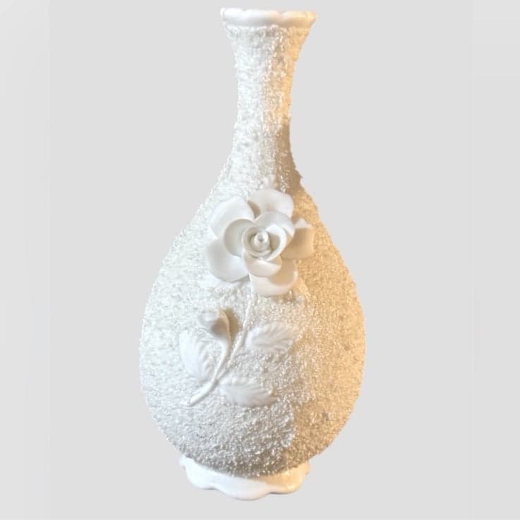 COALPORT Mid-Century White Spaghetti Roses Bone China Bud Vase England 7” - Image 1