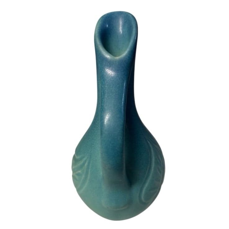 VAN BRIGGLE Turquoise Early 19th Century Ewer Pitcher Leaf Detail Hand Carved 7” - Thumbnail 4