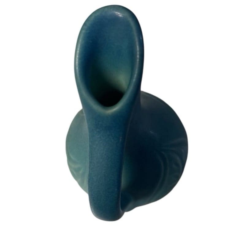 VAN BRIGGLE Turquoise Early 19th Century Ewer Pitcher Leaf Detail Hand Carved 7” - Thumbnail 5