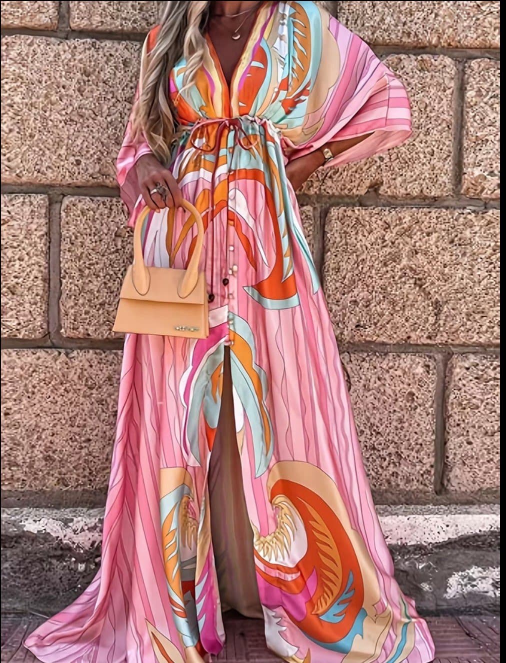 Nova Shop Pink Multi Psychadelic V-Neck Button-Down Maxi Dress Cover-up Sz XXL - Image 1