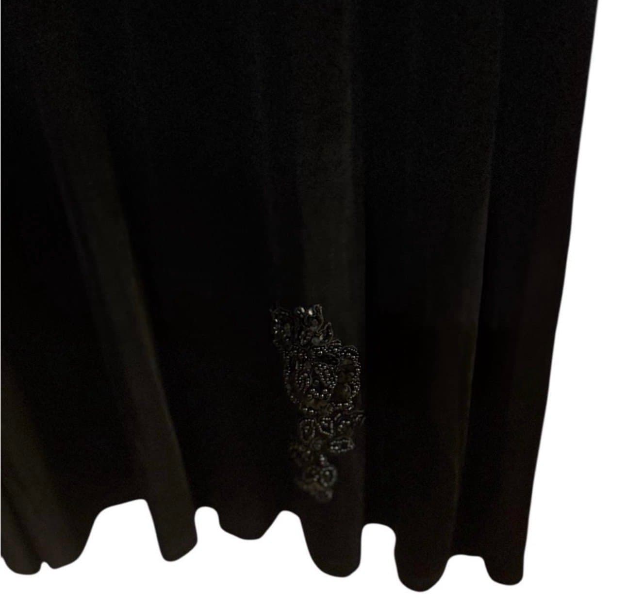 FIORE USA 90’s Black Slinky Floral Sequin LS Maxi Dress Sz L Boho Witchy Goth - Thumbnail 4