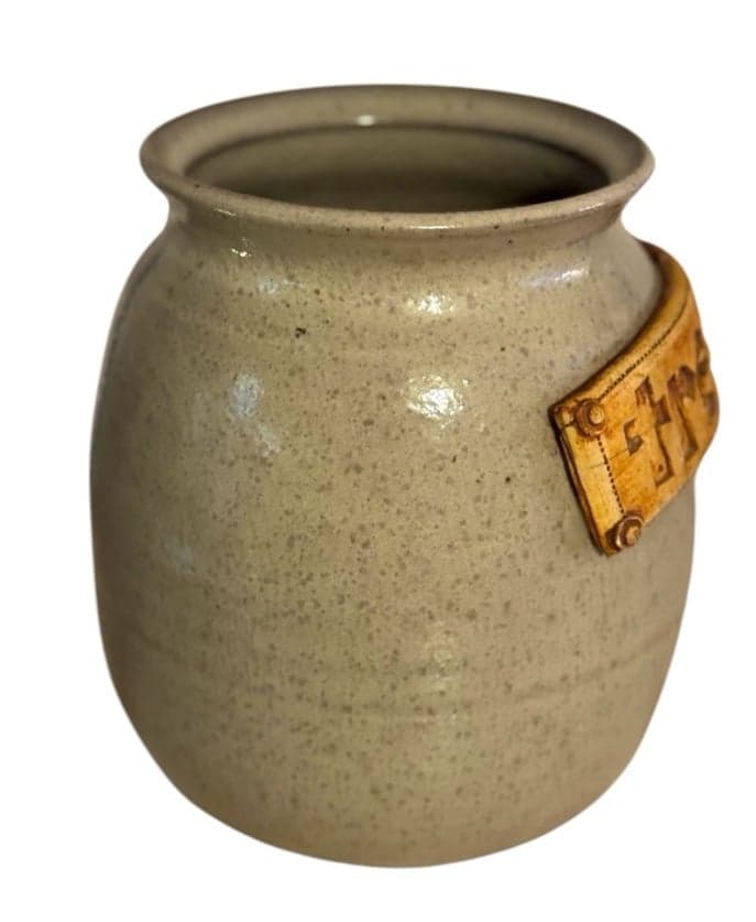 80’s Handmade Large Taupe Pottery Stoneware Dog ‘Treats’ Jar Signed - Thumbnail 4