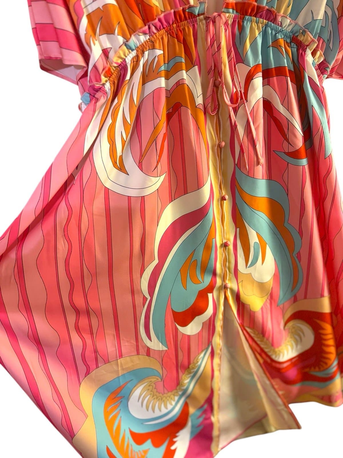 Nova Shop Pink Multi Psychadelic V-Neck Button-Down Maxi Dress Cover-up Sz XXL - Thumbnail 3