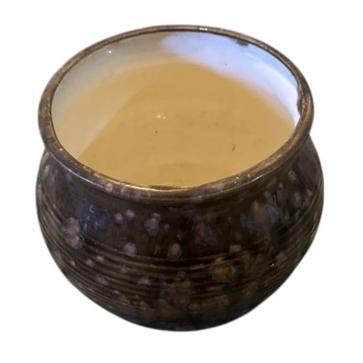 1970’s Handmade 3’ Braided Macrame Plant Hanger w/Spotted Ceramic Pot - Thumbnail 4