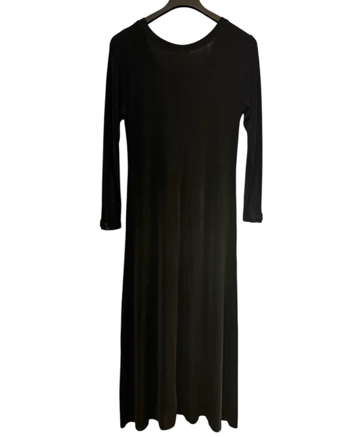 FIORE USA 90’s Black Slinky Floral Sequin LS Maxi Dress Sz L Boho Witchy Goth - Thumbnail 5