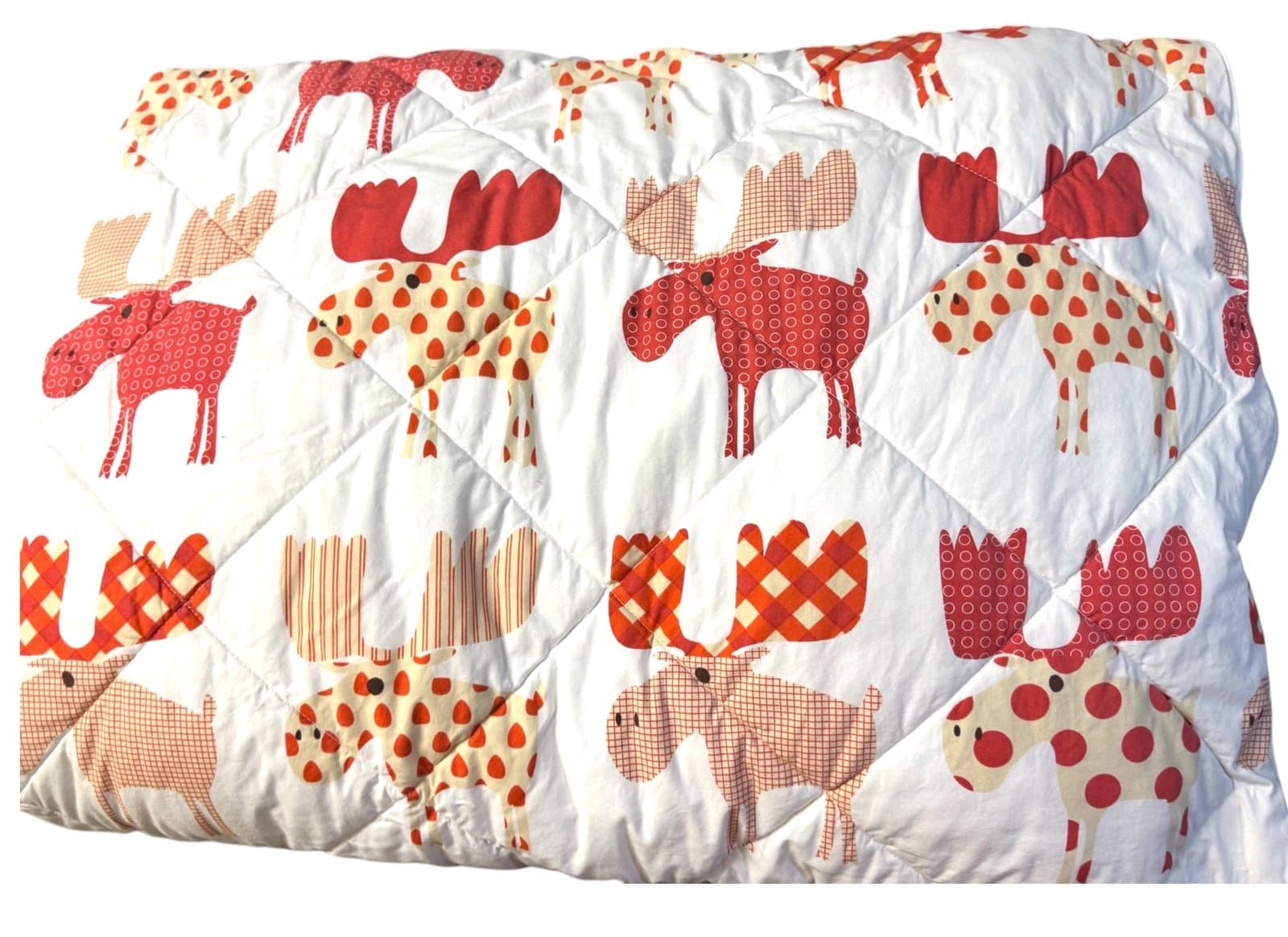 GARNET HILL Vintage Merry Chris-moose White/Red Quilted Throw Blanket 52x70” - Image 1