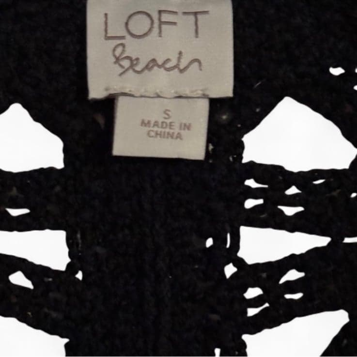 LOFT Beach Black Crochet Oversized Short Sleeve Button-Down Mini Dress Sz S $100 - Thumbnail 4