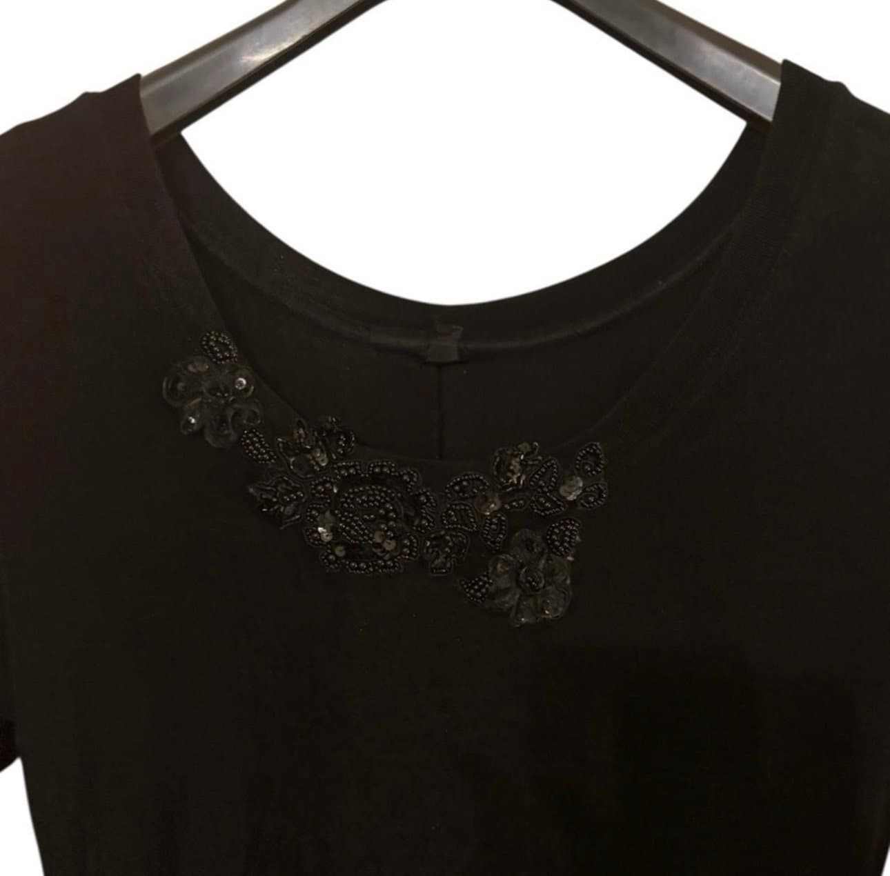 FIORE USA 90’s Black Slinky Floral Sequin LS Maxi Dress Sz L Boho Witchy Goth - Thumbnail 2