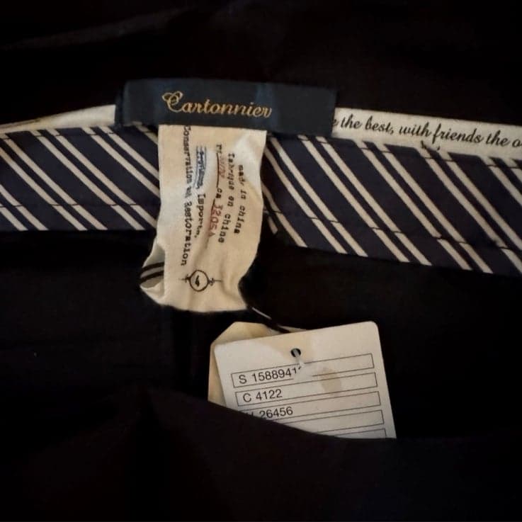 CARTONNIER Black Cotton Stretch Straight Fx Cuff Cropped Trousers Sz 4 NWT $118 - Thumbnail 4