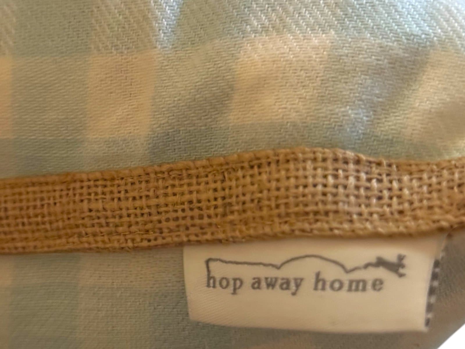 HOP AWAY HOME Blue Gingham w/Burlap Trim XL Mr & Mrs Bunny Throw Pillow 36 x 18” - Thumbnail 5