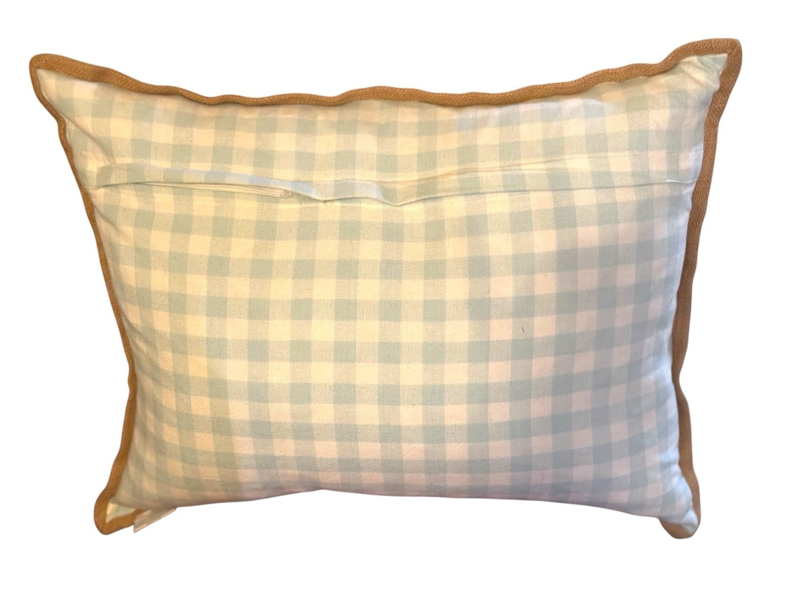 HOP AWAY HOME Blue Gingham w/Burlap Trim XL Mr & Mrs Bunny Throw Pillow 36 x 18” - Thumbnail 4