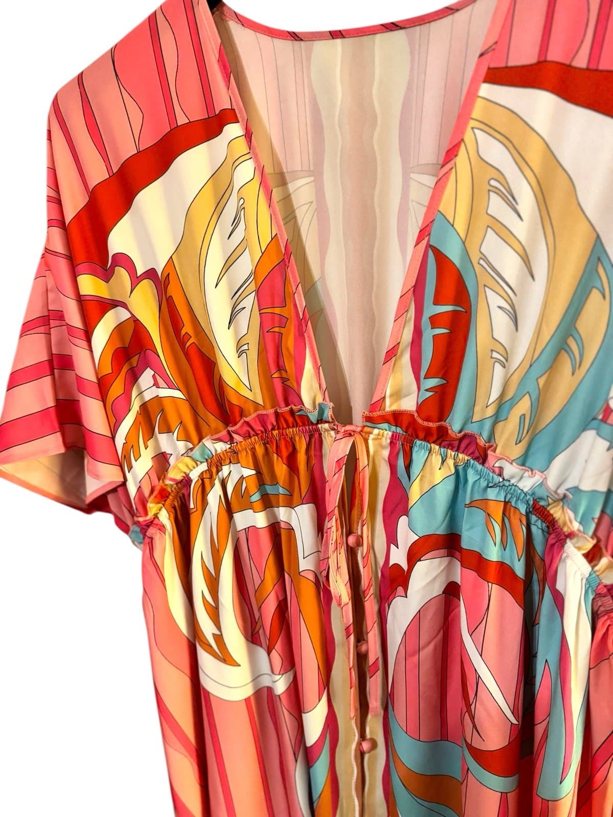 Nova Shop Pink Multi Psychadelic V-Neck Button-Down Maxi Dress Cover-up Sz XXL - Thumbnail 4