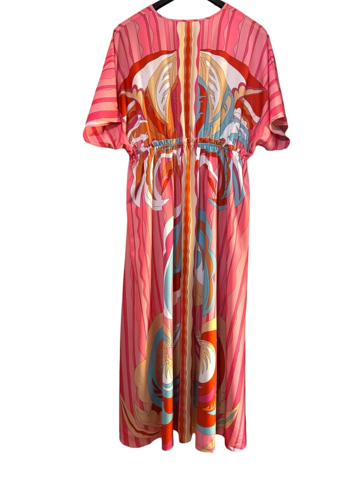 Nova Shop Pink Multi Psychadelic V-Neck Button-Down Maxi Dress Cover-up Sz XXL - Thumbnail 5