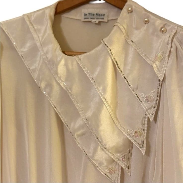 IN THE MOOD 80s Ivory LS Midi Shift Dress w/Sequins Embroidery & Pearls Sz 12 - Thumbnail 5