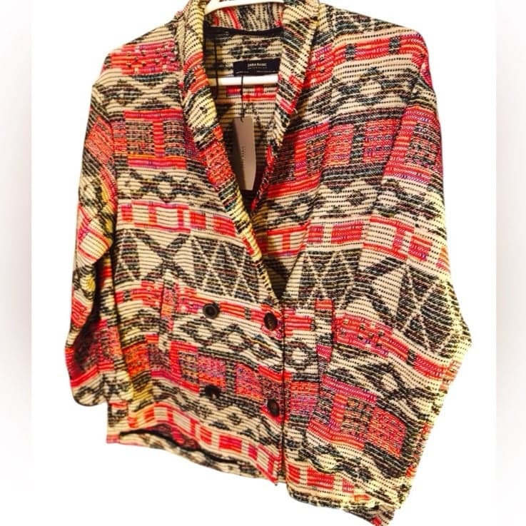 ZARA Basic Very Oversized Aztec Southwestern Boho Tapestry Jacket Sz XS/S-XL NWT - Image 1