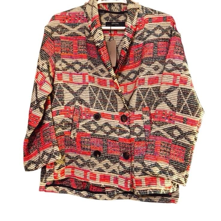 ZARA Basic Very Oversized Aztec Southwestern Boho Tapestry Jacket Sz XS/S-XL NWT - Thumbnail 2