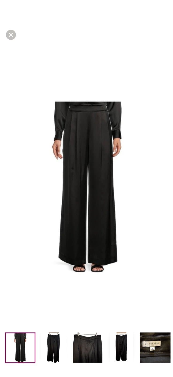 GIANNI BINI Black Satin Devon Ankle Wide Leg Dress Pants Sz 14 $120 - Image 1