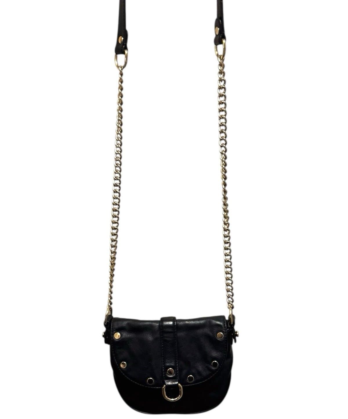 Rebecca Minkoff Black Leather Mini Saddle Studded Crossbody Bag w/Chain Strap - Thumbnail 2