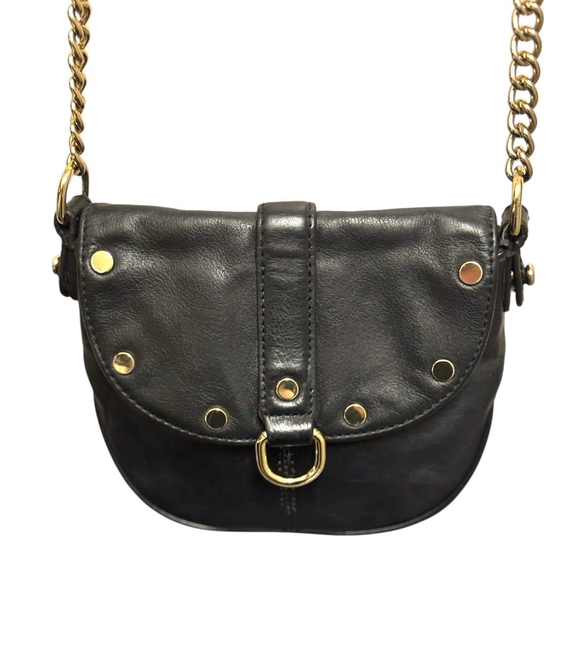 Rebecca Minkoff Black Leather Mini Saddle Studded Crossbody Bag w/Chain Strap - Image 1