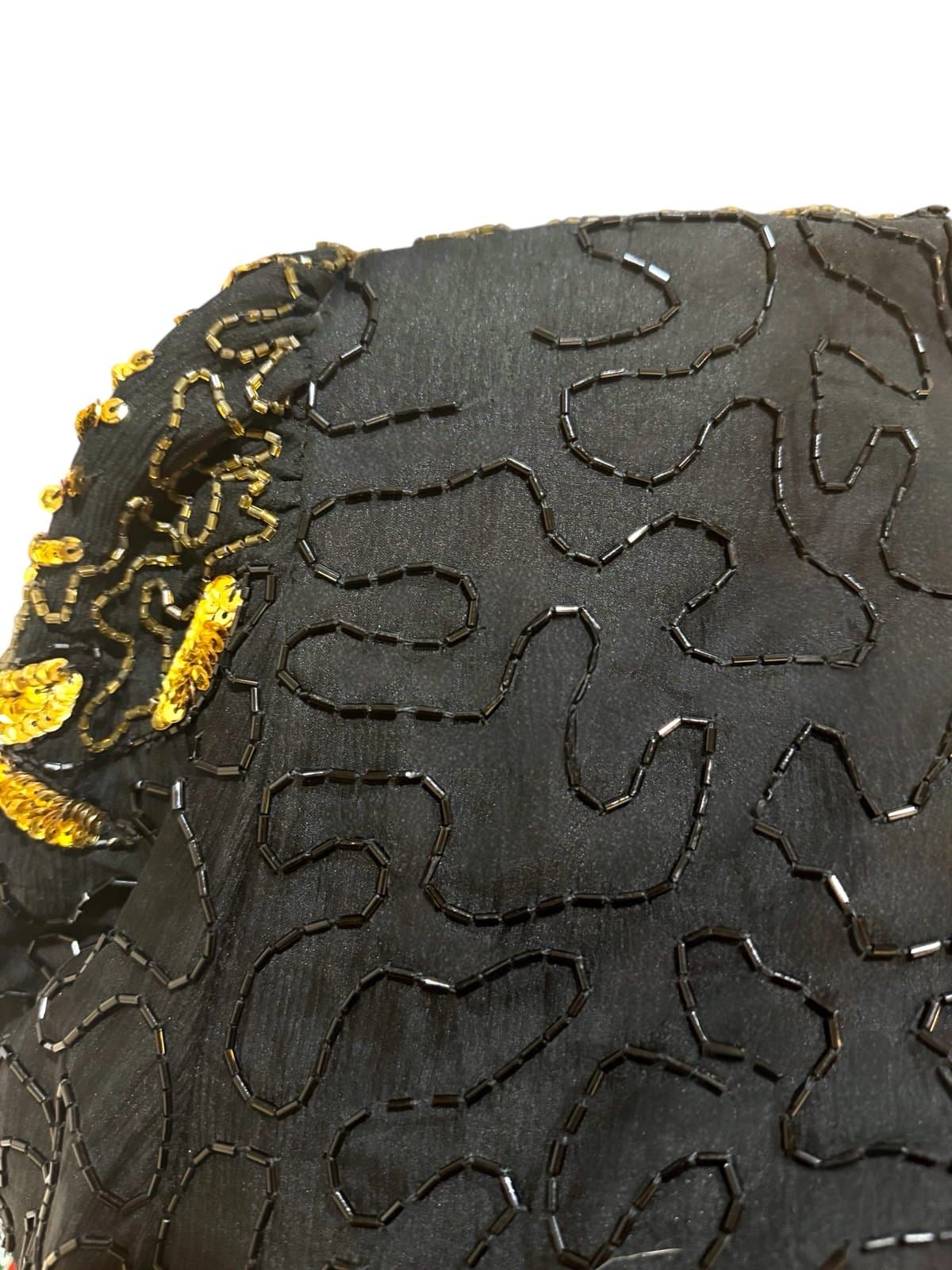 DENISE ELLE 80’s Black Silk Peacock Beaded & Sequined Cocktail Formal Blouse 2X - Thumbnail 5