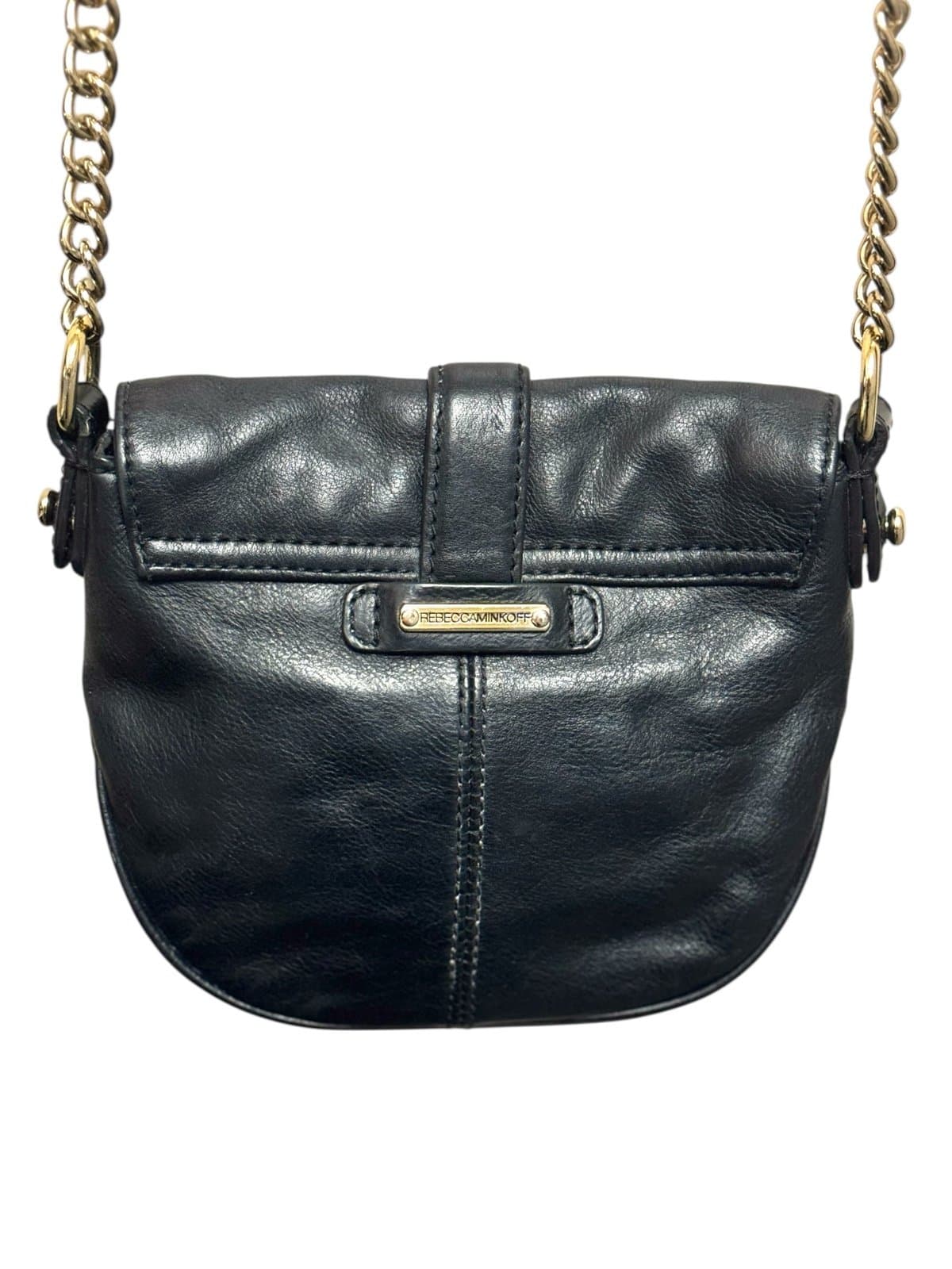 Rebecca Minkoff Black Leather Mini Saddle Studded Crossbody Bag w/Chain Strap - Thumbnail 4