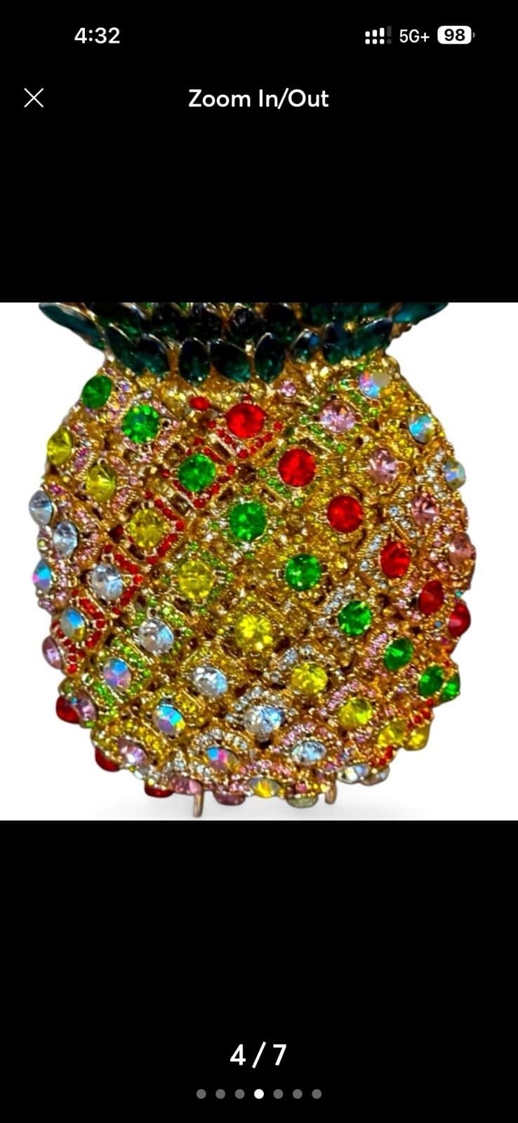 DEBIMY Gold Multicolored Crystal Pineapple Minaudière Clutch NIB - Thumbnail 4