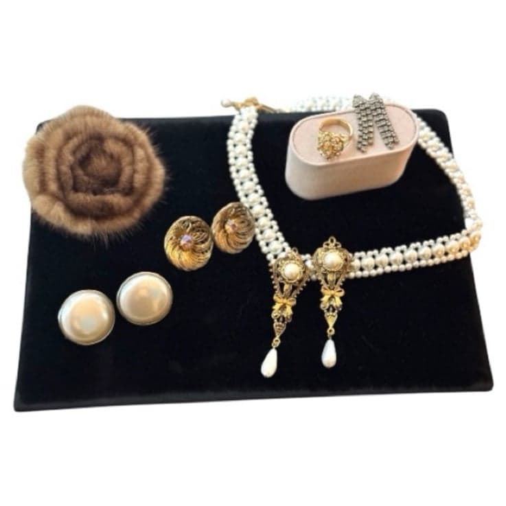 1940-1980 Vintage Branded Costume Jewelry Lot w/Silver Seed Bead Evening Bag - Thumbnail 2