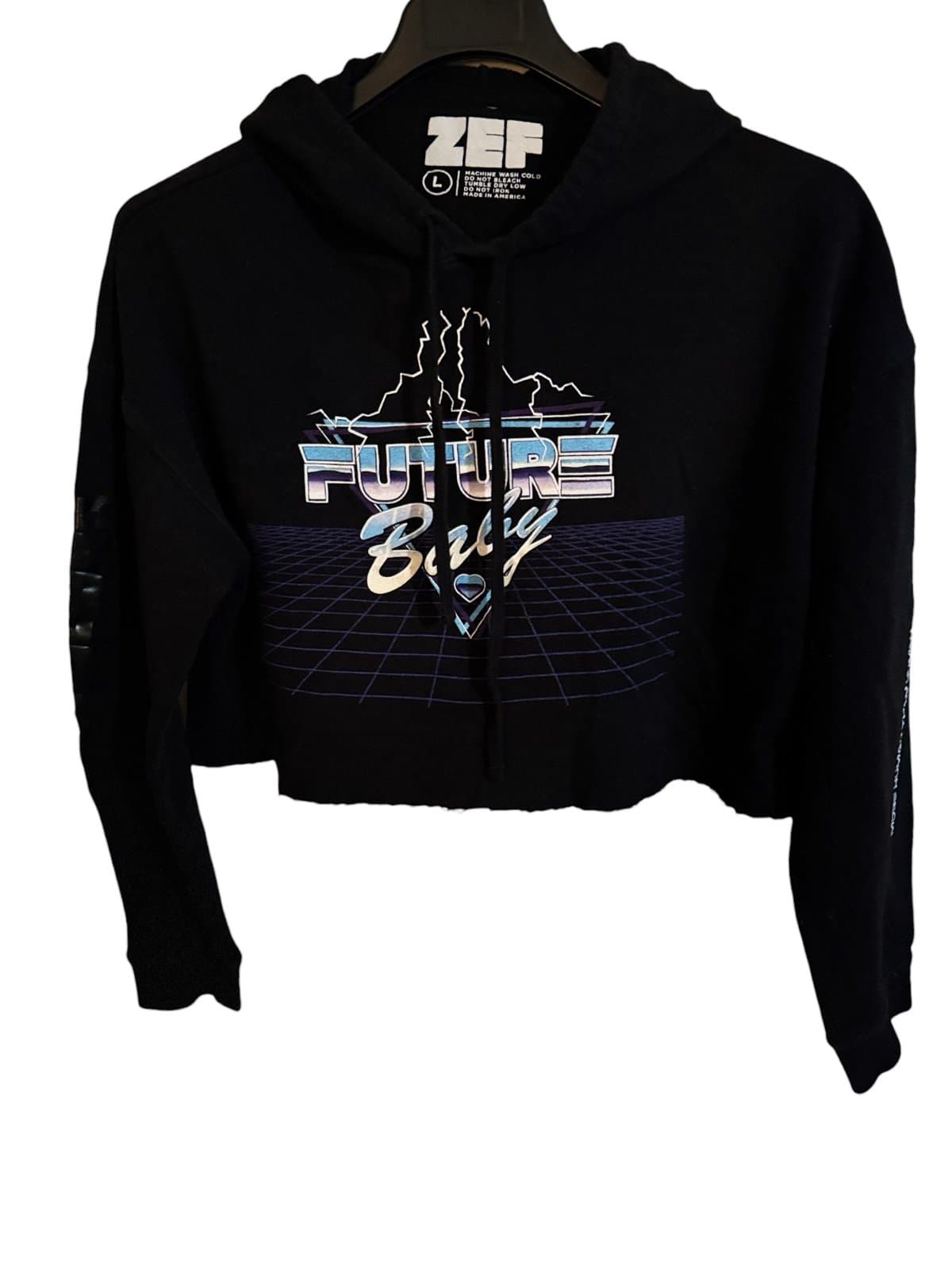 ZEF Industries Black ‘Future Baby’ Cropped Hoodie Sz L Rare Die Antwoord - Image 1