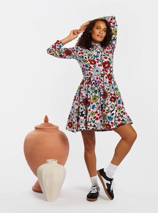 Roberto Lugo x Walmart Gray Morris Study II Panda Print LS Mini Dress Sz XL NWT - Thumbnail 2