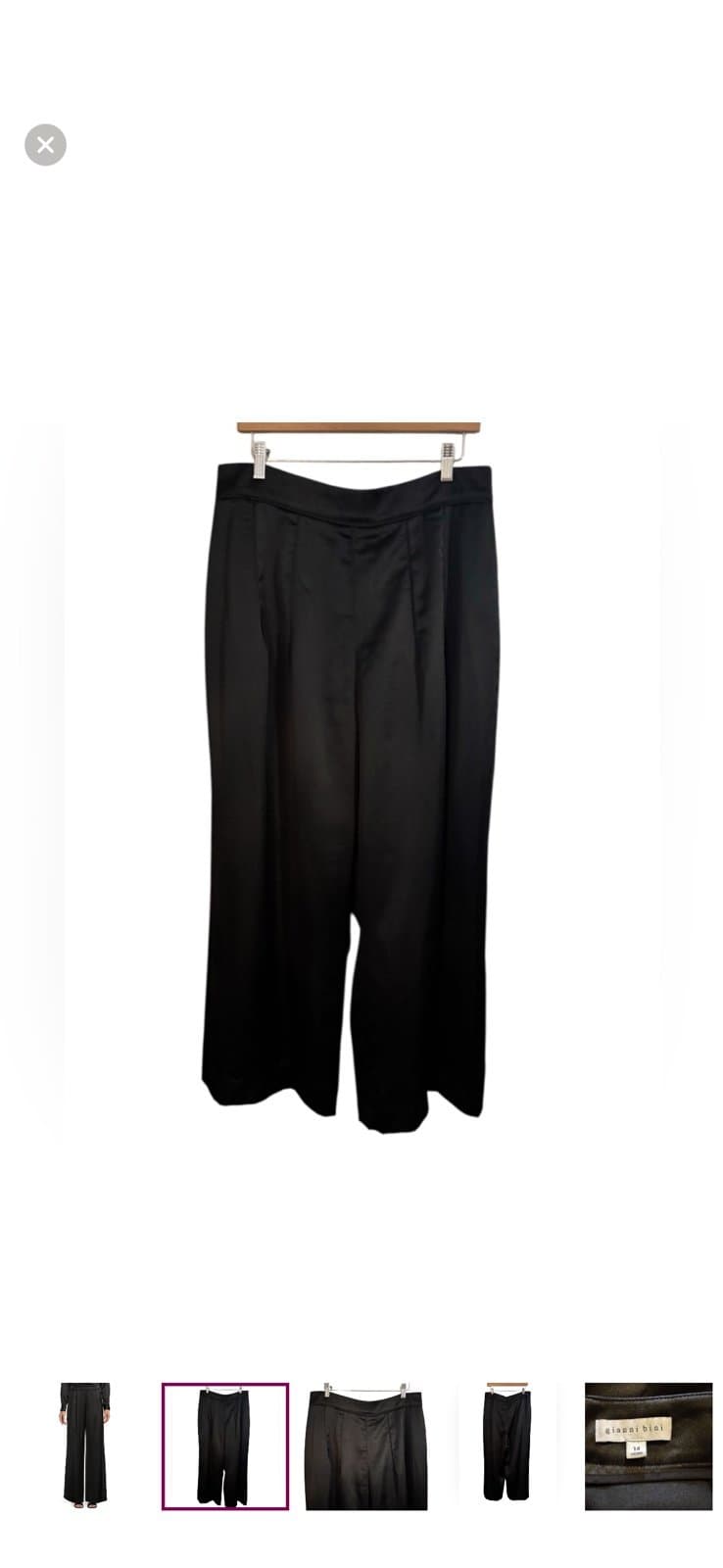 GIANNI BINI Black Satin Devon Ankle Wide Leg Dress Pants Sz 14 $120 - Thumbnail 2