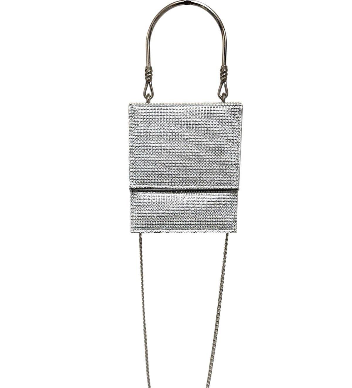 Badgley Mischka Silver Metallic Rhinestone Hard Shell Flap Evening Bag $159 - Image 1